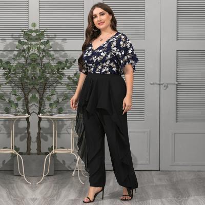 China Plus Size Lotus Spliced ​​Retro Stylish Vintage Plus Size Office Lady Women Loose Casual Pants for sale