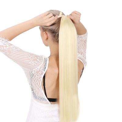 China Fluffy Straight Hair 24 Inch Long Ponytail Fiber Wig High Temperature Synthetic Hair Clip In Hair Female Extensions For All Women for sale