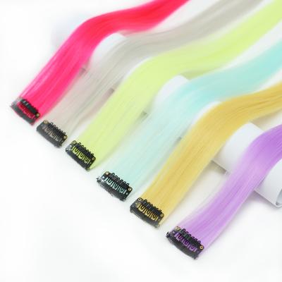 China Straight Synthetic Hair Extensions With Clips Straight Hair Heat Resistant Extensions Colored Hair Clip Women for sale