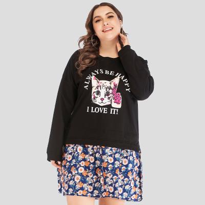 China Plus Size Fashion Cat Printed High Quality Wholesale Sport Terry Logo Custom Casual Loose Long Sleeve Plus Size Women Sweatshirt for sale