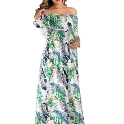 China Summer Breathable Printed Maternity Dresses Long Sleeve Shoulder Elegant Maternity Maxi Dress for sale