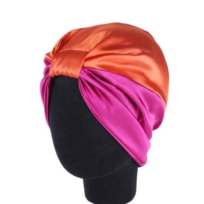 China Formal Satin Cowl Reversible Hair Covers Double Layer Adjust Curly Hair Sleep Night Cap Head Cover Hat for sale