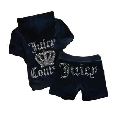 China Vintage Crown Rhinestone Embroidery Toddler Girls Custom Logo Velvet Tracksuit Two Piece T-shirt T-shirt and Short Set for Kids for sale