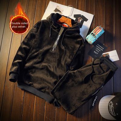 China Double Side Black Jogger Fleece Hoodie Tracksuit Breathable Hot Selling Long Sleeve Set 2 Pieces Men Pants Sweatsuit Wholesale for sale