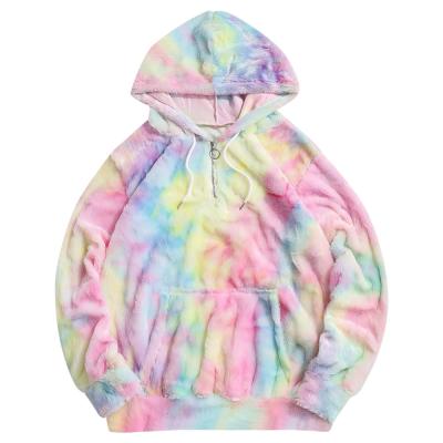 China Male Casual Pullovers Autumn Fuzzy Colorful Anti-wrinkle Tie Dye Mens Hoodies Men's Faux Fur Half Zipper Hip Hop Sweatshirts for sale