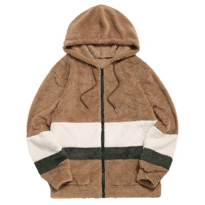 China Anti-Wrinkle Colorblock Men Spliced ​​Faux Fur Fluffy Hooded Jacket Sheath Long Hooded Zipper Up Jacket Spliced ​​Streetwear for sale