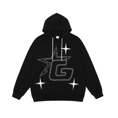 China Breathable In Autumn Custom Rhinestone Hoodie Oversize Running Fleece Drawstring Rhinestone Unisex Hoodie for sale