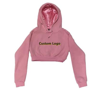 China 2022 Custom Logo Custom Crop Top Hoodie Anti-wrinkle Streetwear Silk Satin Striped Hood Hoodies Women for sale