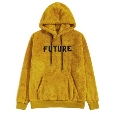 China Anti-wrinkle Faux Fur Custom Embroider Letter Pocket Men Pullover Fluffy Hoodies for sale