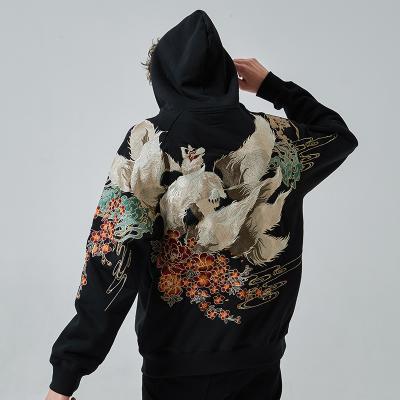 China Anti-wrinkle Japanese style Yokosuka Ukiyo-e embroidery Nine-tailed Fox personality plus velvet hooded for sale