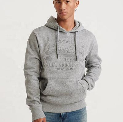 China Gray Hoodies Fitted Letter Emboss Soft Light Anti-wrinkle Thick Crewneck Sweatshirt Sweater for sale