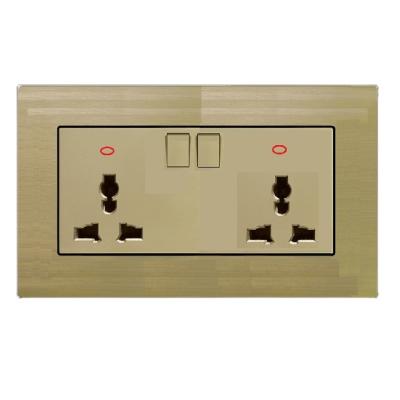 China Residential / General Purpose Golden Color Double 13A Universal Socket , Switched Socket With Indicator for sale