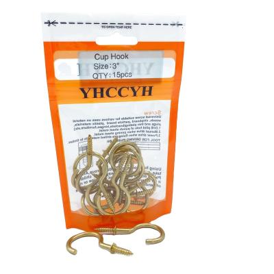 China Truss Mountain 1-1/4 Inch Metal Screw Cup Hook Self Tapping Screw Gold Question Mark Color-Plated Zinc Screw Cup Hook Metal Hook for sale