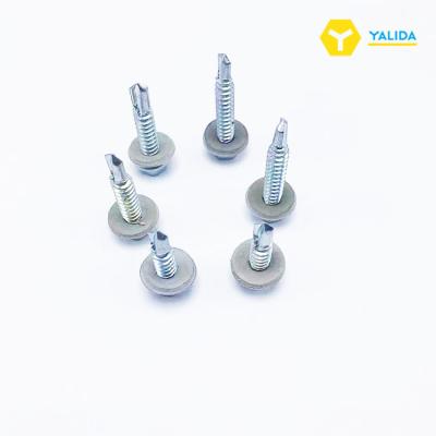 China HEX Hex Flat With Gray Color Rubber Gasket Self-drilling Screw Hex Head Flat Head Self Drilling for sale