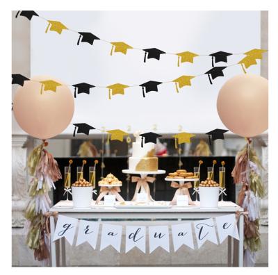 China Party Decoration Graduation Garland Black And Gold Doctoral Hat Garland Paper For Graduation Party Decoration for sale