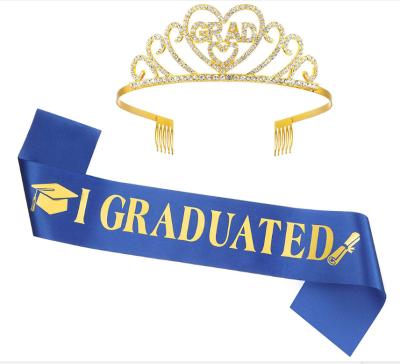 China Party Decoration I GRADED Sash Gold Graduate Crown Set Blue White And Black For Graduation Party Decoration for sale