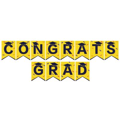 China Party Decoration Congratulations Graduate Banner Graduation Banner Yellow Black Letters for Graduation Party Decoration for sale