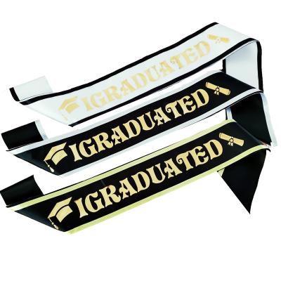 China Party Decoration I GRADUATED White Sash Doctoral Sash Black Cap Sash for Graduation Party Decoration for sale