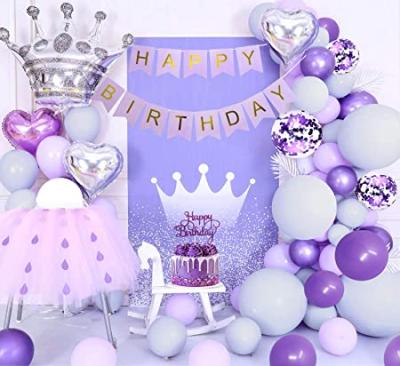 China Festival decoration selection boys and girls happy birthday banner, wedding party purple foil balloon silver heart-shaped decoration for sale