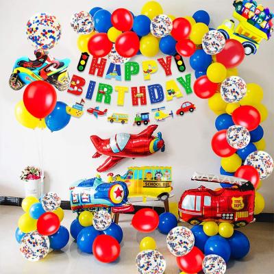 China Festival Decoration Selection Cars School Bus Train Fire Truck Motorcycle Flat Foil Balloons Vehicles Cake Topper for Birthday for sale