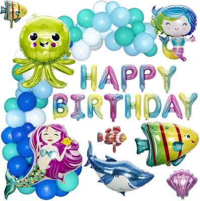 China Festival Decoration Pick Ocean Balloons Garland Kit Sea Ocean Animals Happy Birthday Kids Paper Banner For Birthday Decorations for sale