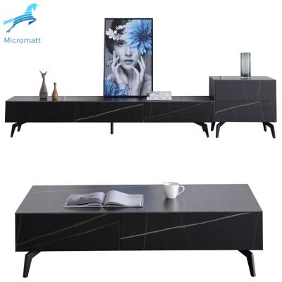 China Wholesale Italian Sintered Stone Countertops Style DarkColor TV Stand Coffee Table Living Room Cabinet Sintered Stone Worktop Living Room Furniture Set for sale