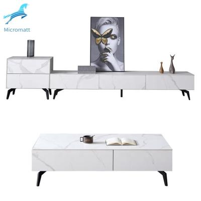 China Factory Direct Selling Color TV Style Living Room Stone Coffee Table Stand Simple White Sintered Artificial Stone Cabinet Sintered Living Room Furniture Set for sale