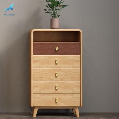 China Walnut color solid wood bedroom furniture 5 drawers solid wood storage cabinet in stock for sale