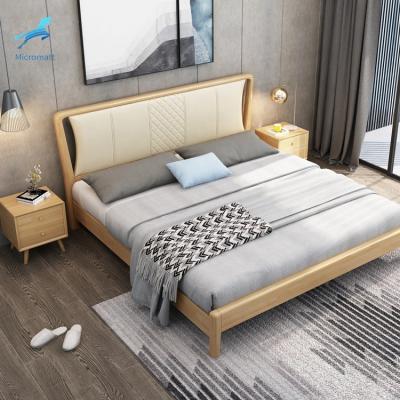 China Wholesale Cozy Comfortable Full Size Japanese Style Log Color Bedroom 150cm Wooden Queen Bed for sale