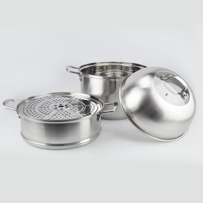 China Sustainable Kitchenware Double Food Steamer Set Stainless Steel Stock Pot For Cooking Boiler Heat Resistant Pot for sale