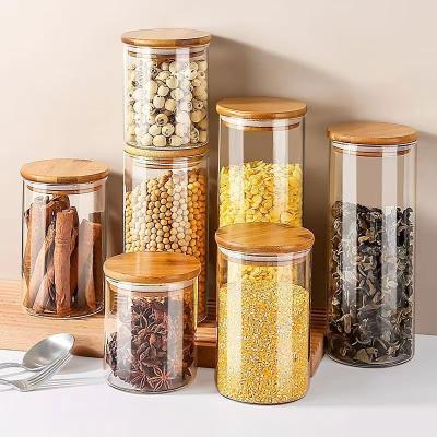 China Clear Large Capacity High Borosilicate Glass Sealed Food Storage Jar Food Storage Tub With Bamboo Lids for sale