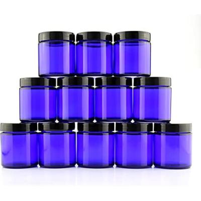 China 5g 10g 15g 20g 30g Arabic Style Cosmetic Empty Cosmetics To Follow Round Blue Glass Cosmetic Cream Jar With Black Lid for sale