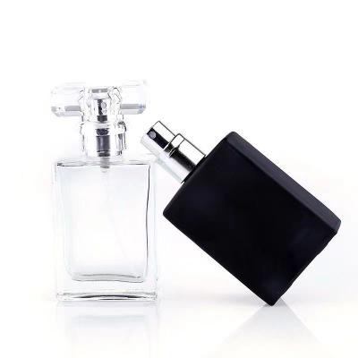 China Portable Cosmetic Elegant Square Glass Perfume Bottle Can Carry Spray 30ml Travel Perfume Bottle With Cover For Women Or Men for sale