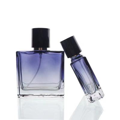 China Brand Cosmetic Custom Original Gradient Moda Perfume Glass Blue Rectangular Bottle 30ml 50ml for sale