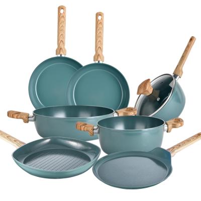 China Sustainable cookware sets non-stick aluminum cookware set with detachable pan handle cooking sets cookware for sale