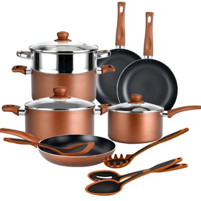 China Sustainable Pot Pan Non-Stick Kitchen Camping Cooking Aluminum Cookware Set for sale