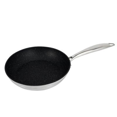 China High Quality Hot Selling Non Viable Frying Pan Marble Coating Stick Aluminum Forged Frying Pan With Metal Handle for sale