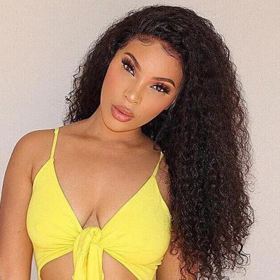 China Beauty 180 Density Human Hair HD Curly Afro Curly Wig Transparent Swiss 5x5 Lace Front Closure Wig 5x5 Pre Pluck Lace Wig for sale