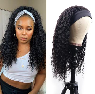 China Glueless Curly Unprocessed Curly Wig Headband Natural Wave Color Cuticle Aligned Virgin Wigs For Black Women for sale