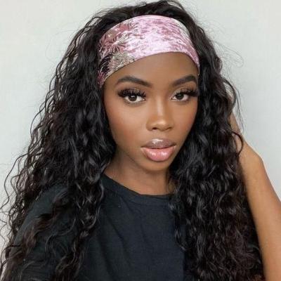 China Burmese Raw Curly Hair 180% Density Wave Unprocessed Virgin Hair None Lace Wigs Headbands Wig For Women for sale