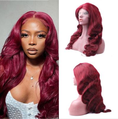 China Raw Virgin Body Wave Wig Lace Front Part Wigs 99j Burgundy 13X1 Body Wave Hair Color t Cuticle Aligned Hair Wig Vendors for sale