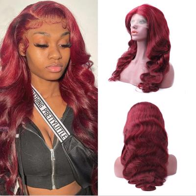 China Body Wave 99j Burgundy Hair Wigs Body Wave Hair T Part Hd Red Lace Front Hair Wigs For Black Women for sale