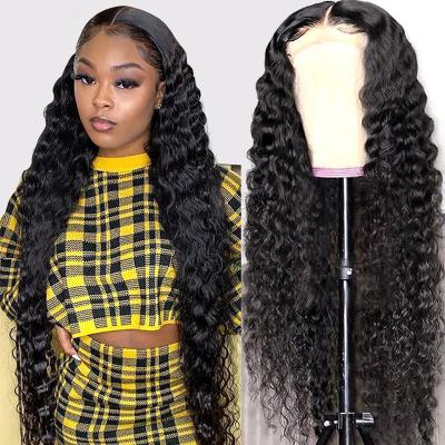 China Wet Wave 150 Density Human Hair Deep Wave 13x6 Transparent Curly Frontal Wig Wet Wave Wig Brazilian Lace Frontal Wig for sale