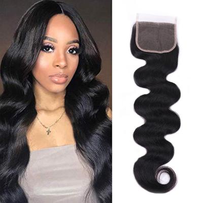 China Swiss Hot Sale 100% Virgin Hair Body Wave Closure 4x4 Lace Closure Body Wave Brazilian Silk Closure for sale