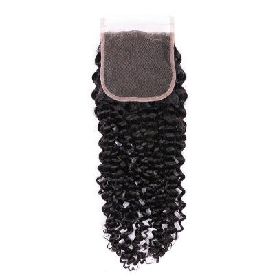 China Top Grade 4x4 Curly Curly Closure Hair Transparent 100% Lace Closure for sale