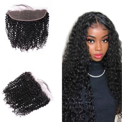 China Best Selling Kinky Curly 13x4 Lace Curly Closure 20 Inch 100% Transparent Peruvian Hair HD Lace Hair Closure for sale