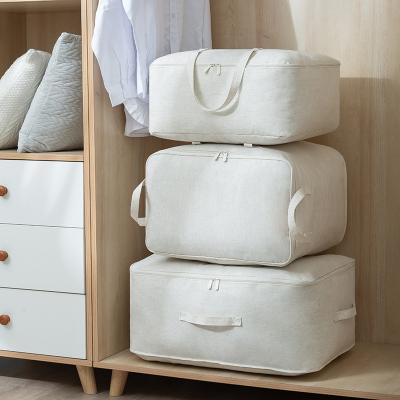 China Sustainable Simple White Portable Bedroom Storage Clothes Bag Canvas Double Zipper Quilt Storage Bag for sale