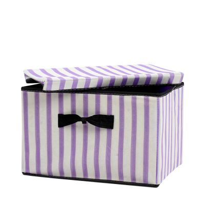 China Hot Sustainable and Collapsible Wholesale Stripe Stackable Kids Toy Clothing Cube Storage Box with Cover for sale