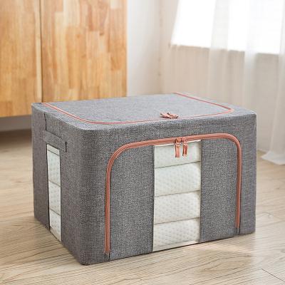 China Viable Waterproof Collapsible Storage Basket Foldable Clothes Toys Clothes Bedding Quilt Storage Box With Steel Frame for sale