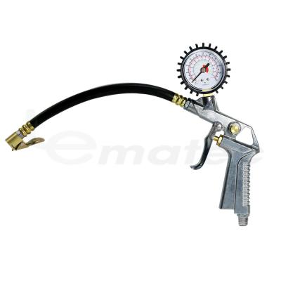 China Tire Inflator Dial Tire Inflator Deflator Metal Gun Pressure Gauge Aluminum Aluminum Rubber Hose for sale